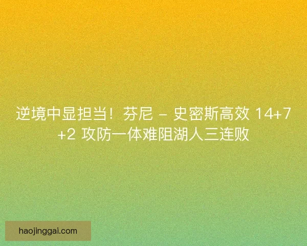 逆境中显担当！芬尼 - 史密斯高效 14+7+2 攻防一体难阻湖人三连败