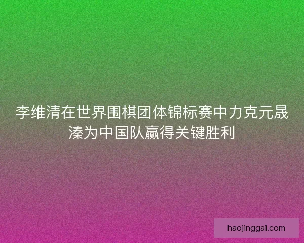 李维清在世界围棋团体锦标赛中力克元晟溱为中国队赢得关键胜利