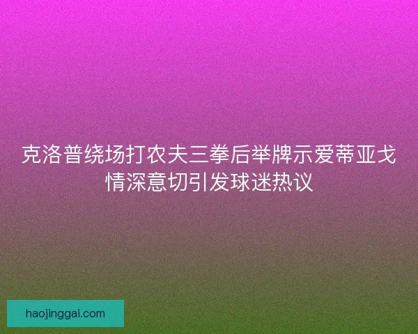 克洛普绕场打农夫三拳后举牌示爱蒂亚戈情深意切引发球迷热议 克洛普绕场打农夫三拳后举牌示爱蒂亚戈情深意切引发球迷热议